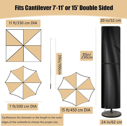 Patio Umbrella Cover Waterproof Umbrella Covers for 420D Outdoor Umbrellas for 7 to 11ft Garden Umbrellas & 15 ft Double-Sided Parasol Cover with Sturdy Zipper,Top Vent,Windproof Anti-UV Protection