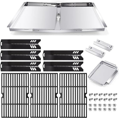 Grill Grease Tray Replacement Parts for Dyna Glo DGF510SBP, DGF510SSP, Backyard Grill BY13-101-001-13, GBC1460W and BHG Grill Parts, Adjustable 24''-30'' Grill Drip Pan, Cooking Grates, Heat Plates.