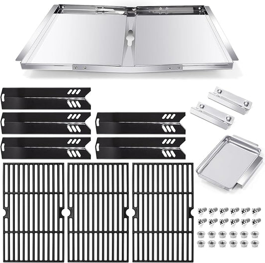 Grill Grease Tray Replacement Parts for Dyna Glo DGF510SBP, DGF510SSP, Backyard Grill BY13-101-001-13, GBC1460W and BHG Grill Parts, Adjustable 24''-30'' Grill Drip Pan, Cooking Grates, Heat Plates.