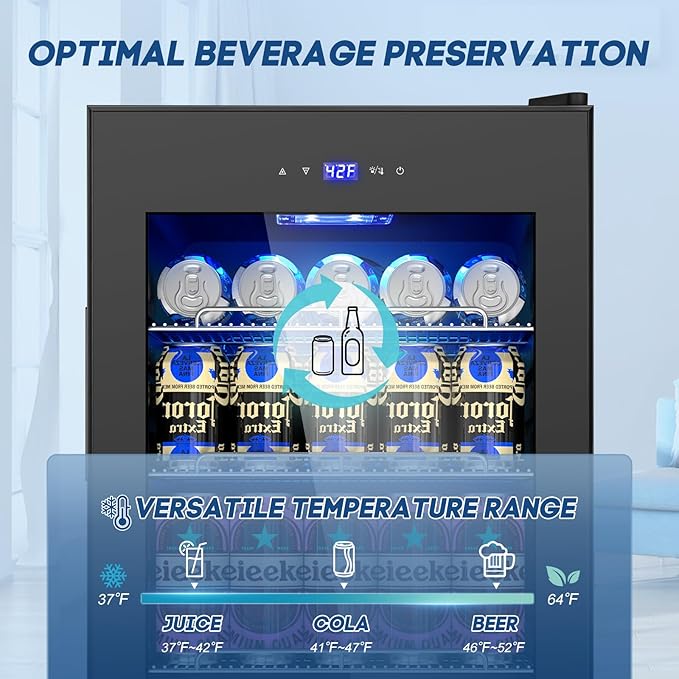 Velivi 17Inch Beverage Refrigerator and Cooler Freestanding, 96 Cans Mini Fridge with glass door and Lock, Small Drink Fridge for Soda, Beer, Wine, For Home Bar Office with LED Light