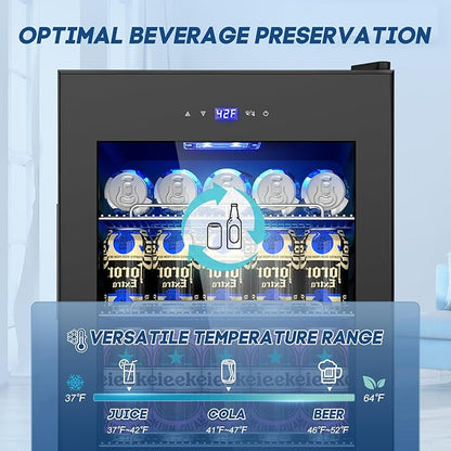 Velivi 17Inch Beverage Refrigerator and Cooler Freestanding, 96 Cans Mini Fridge with glass door and Lock, Small Drink Fridge for Soda, Beer, Wine, For Home Bar Office with LED Light