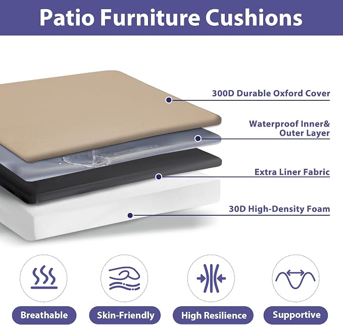 IPYNBAP Outdoor Chair Cushions Set of 4 -Waterproof Outdoor Seat Cushions for Patio Furniture, Patio Chair Cushion with Handle and Ties, Out Door Chair Pads,17x16x2-Square,Beige