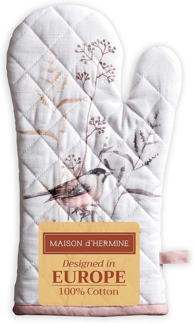 Maison d'Hermine Oven Gloves 100% Cotton Oven Mitt 7" x 13" with Loop Heat Resistant BBQ Cooking Gloves Baking Grilling Kitchen Hotel Home Farmhouse Spring Summer (Pack of 1, Meadow Florals - Brown)