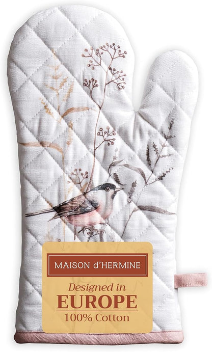 Maison d'Hermine Oven Gloves 100% Cotton Oven Mitt 7" x 13" with Loop Heat Resistant BBQ Cooking Gloves Baking Grilling Kitchen Hotel Home Farmhouse Spring Summer (Pack of 1, Meadow Florals - Brown)