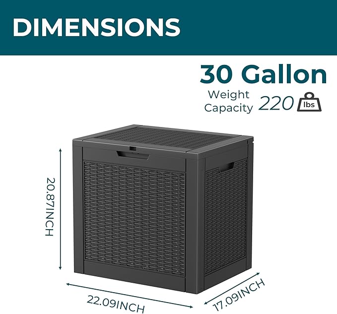 Resin Deck Box - 35 Gallon Lockable Outdoor Storage, Water-Resistant Indoor/Outdoor Bin for Package Delivery, Patio Cushions, Gardening Tools