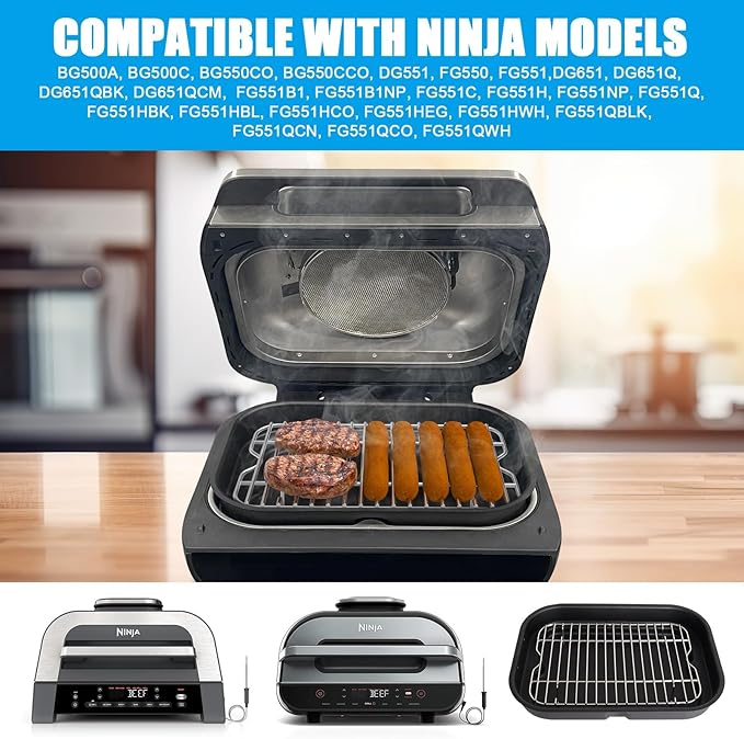 Outspark Grill Roast Rack and Cooking Pot for Ninja Foodi FG551/DG551 Smart XL Indoor Grill Accessories, Air Fryer Rack & Non-Stick Griddle Pan for Ninja Foodi DG651