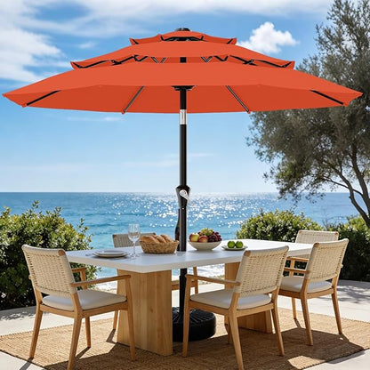 AreShark 9ft 3-Tier Patio Umbrellas, Outdoor Umbrella with 8 Sturdy Ribs UV Protection Windproof, Market Table Umbrella w/Push Button Tilt & Crank for Pool, Porch, Deck, Garden(Orange)