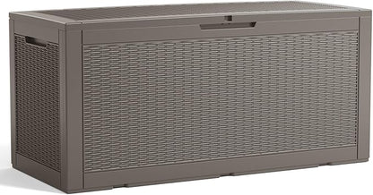 120 Gallon Outdoor Deck Box, Resin Waterproof Storage Box With Lockable Lid, UV-Resistant Multi-Purpose Outdoor Storage Bench for Patio Cushions, Garden Tools, Pool Accessories (120 Gallon, Grey)