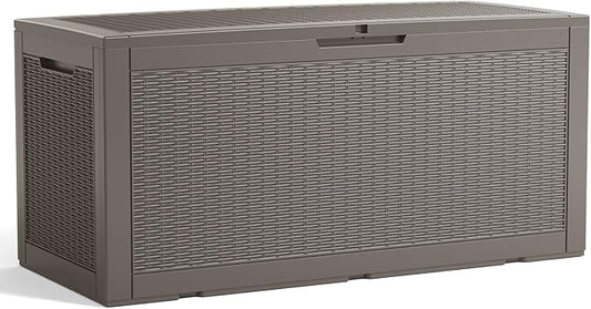 120 Gallon Outdoor Deck Box, Resin Waterproof Storage Box With Lockable Lid, UV-Resistant Multi-Purpose Outdoor Storage Bench for Patio Cushions, Garden Tools, Pool Accessories (120 Gallon, Grey)