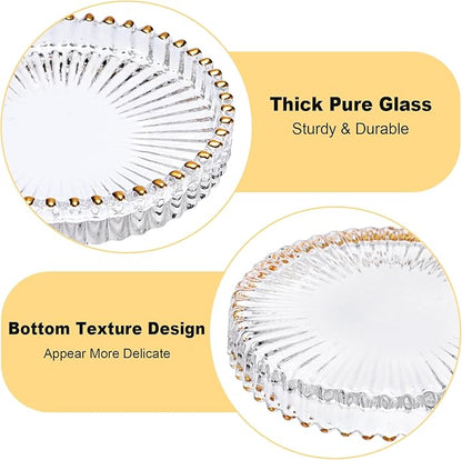 Modern Clear Coaster Set of 8 Glass Coasters for Drinks, Crystal Coasters Round Cup Mat Coffee Table Decor for Office, Kitchen, Bar, Dining Room, Living Room, Patio (Clear with Gold Rim)