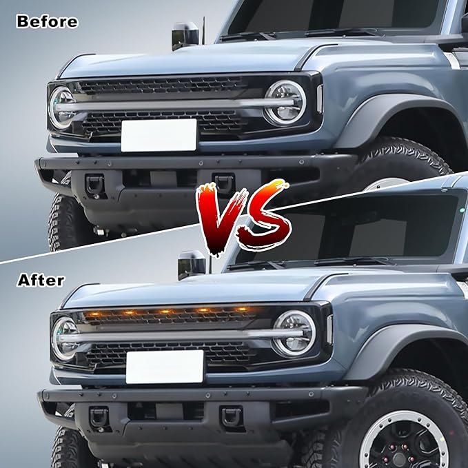 5 Pcs Grille Lights Compatible with 2021 2022 2023 2024 Ford Bronco Badlands, Wildtrak, Everglades 2/4-Door - LED Front Grille Lights Accessories with Fuse & Harness(Amber Light)