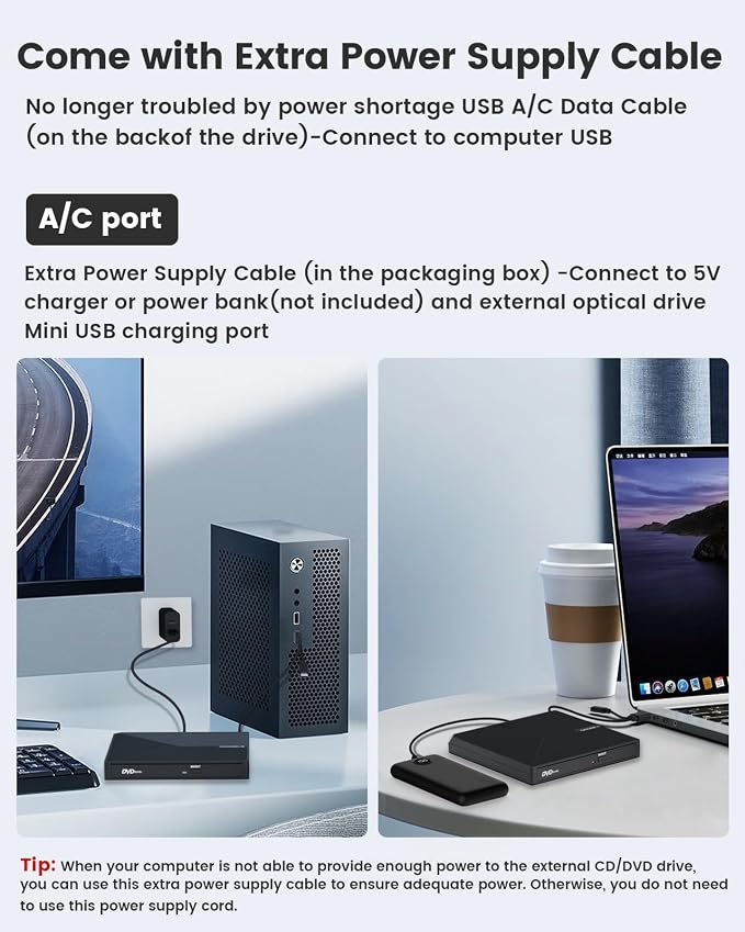 ORIGBELIE External CD DVD Drive, Portable USB C & A USB 3.0 DVD +/-RW Player Burner Reader Writer Optical CD ROM Disc Drive for MacBook Laptop iMac Desktop PC Windows 11/10/8/7/XP Linux Mac OS