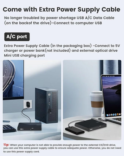 ORIGBELIE External CD DVD Drive, Portable USB C & A USB 3.0 DVD +/-RW Player Burner Reader Writer Optical CD ROM Disc Drive for MacBook Laptop iMac Desktop PC Windows 11/10/8/7/XP Linux Mac OS