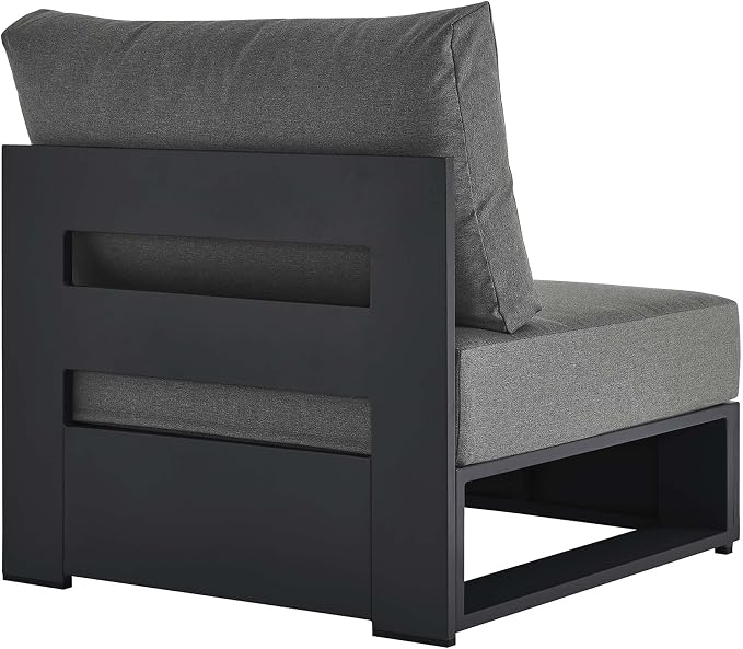Modway Tahoe Aluminum Armless Patio Gray Charcoal Modular Weather-Resistant Cushions-Perfect as Club Outdoor Lounge Chair