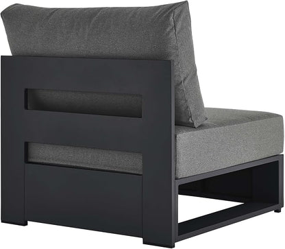 Modway Tahoe Aluminum Armless Patio Gray Charcoal Modular Weather-Resistant Cushions-Perfect as Club Outdoor Lounge Chair