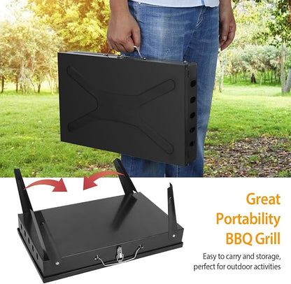 Portable Charcoal Grill for Outdoor Cooking–Foldable BBQ Grill with Adjustable Height, Removable Ash Catcher & Compact Storage Bag, Ideal for Camping, Picnics, Backyard Grilling, 16.7x10x17.7in