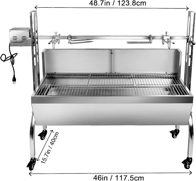 48.6" Electric Rotisserie Grill, Pig Lamb Spit Roaster Stand - 176 Lbs Capacity, Adjustable Height, BBQ Charcoal Rotisserie Grill Kit - Stainless Steel For Outdoor Party Camping