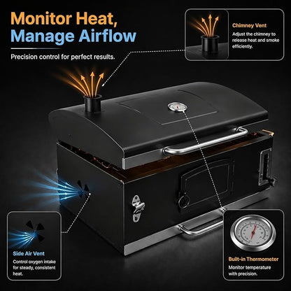 30in Built in Charcoal Grill for Outdoor Kitchen Island, Heavy Duty Large Barbecue Grills with Liftable Tray, Insulated Hood & Temp Gauge Drop-in BBQ Barrel Grill for Family Parties Patio Cooking