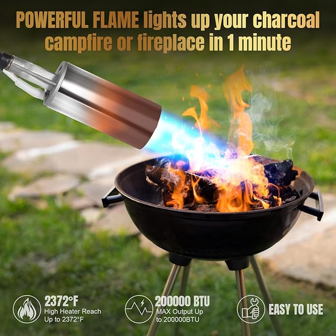GasBRUH Propane Torch Weed Burner, 35" Long Arm Weed Torch Include a Weed Rake, Fire Starter, Charcoal Starter, Blow Torch with Flame Control and Igniter for Roof, Wood, Ice, Snow (Tank not included)