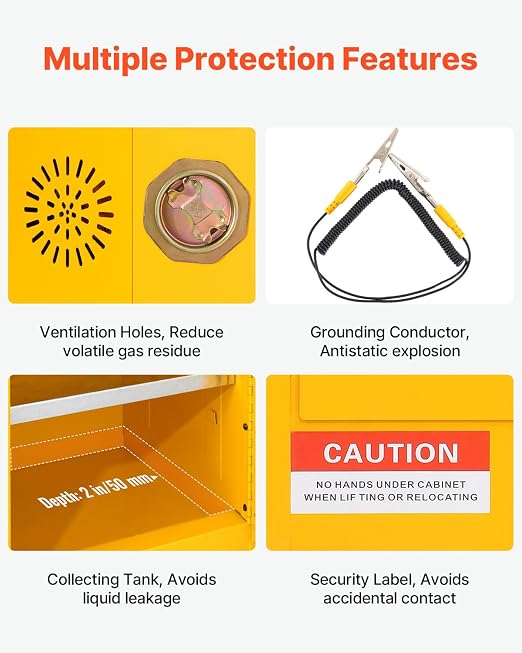 VEVOR Flammable Cabinet 17" x 17" x 22", 12 GalCold-Rolled Steel Flammable Liquid Storage Cabinet, Explosion Proof with 1 Adjustable Shelf 1 Door for Commercial Industrial Use, Yellow