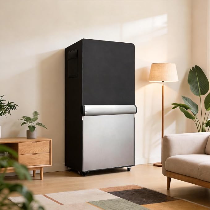 Outdoor Refrigerator Cover,600D Heavy Duty 100% Waterproof Upright Freezer Cover,Outside Stand Up Fridge Covers.Front Can Be Rolled-Up by Zippers.(Black,24" W x 30" D x 67" H)
