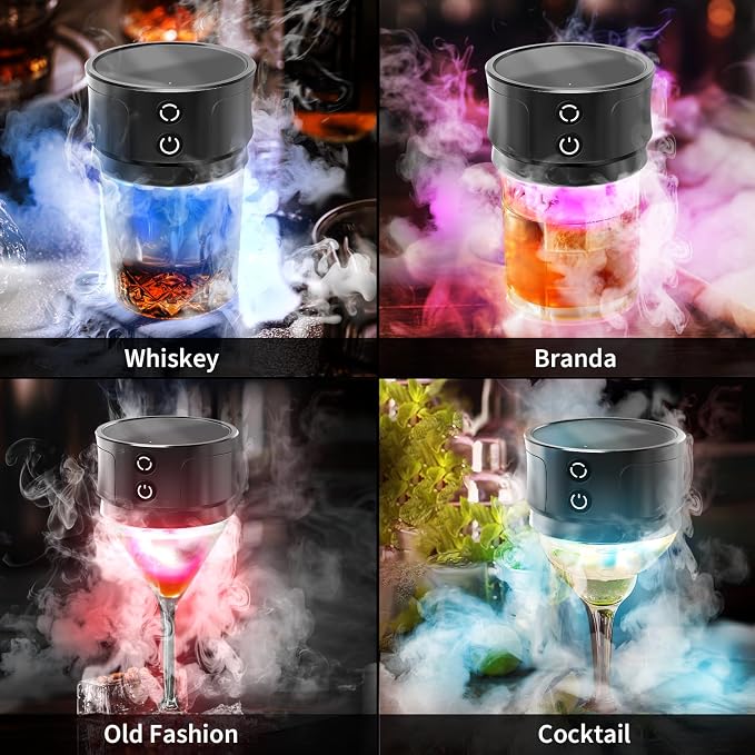 Electric Whiskey Smoker Kit with Lights: Cocktail Infuser with 6 Wood Chips for Whiskey Bourbon Lovers - Old Fashioned Drink Smoker Kits for Drink Mixing Home Bar Party - Gifts for Men Dad Husband