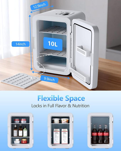 Antarctic Star Mini Personal Fridge Cooler, 10L Portable Compact Refrigerator, 2.6 Gal Small Cooler with AC/DC Adapters for Beverages, Food, Skincare, Bedroom, Office, Dorm Room, or Cabin, White