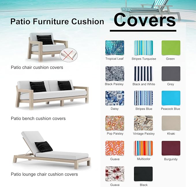 NettyPro Outdoor Cushion Slipcovers Waterproof 4 Pack Patio Chair Seat Cushion Covers with Zipper and Tie, 18 x 18 x 2 Inch, Replacement Cover Only