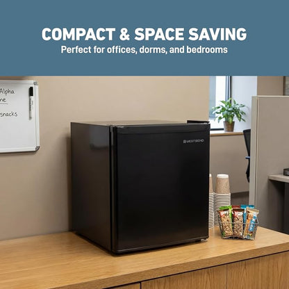 West Bend Mini Fridge Compact Refrigerator for Home Office or Dorm, Auto Defrost with Reversible Door, Energy Star Rated, 1.6-Cu.Ft., Black