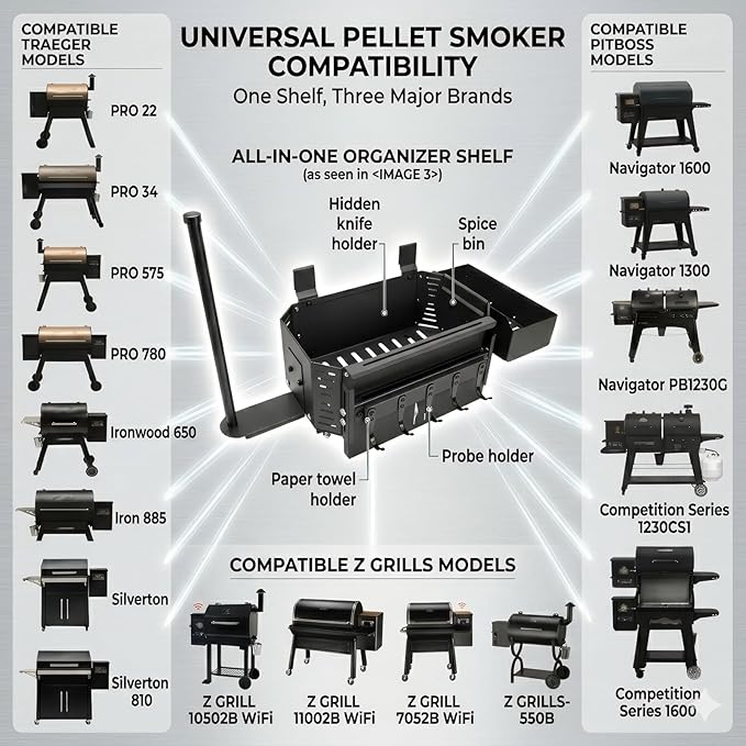 Magnetic Grill Storage Bin for Traeger Grills – Pellet Smoker Accessory Storage Rack – Fits Traeger Ironwood 885, Pro 575, 780, 34, 22, Z Grills, Pit Boss – Grill Organizer with Paper Towel Holder