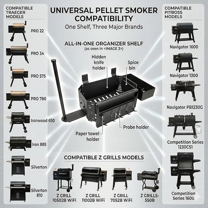 Magnetic Grill Storage Bin for Traeger Grills – Pellet Smoker Accessory Storage Rack – Fits Traeger Ironwood 885, Pro 575, 780, 34, 22, Z Grills, Pit Boss – Grill Organizer with Paper Towel Holder