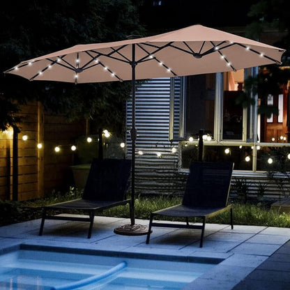 FREE SOLDIER 13ft Patio Umbrella with 36 LED Solar Lights Double Sided Outdoor Umbrella for Patio Table Umbrella with Solar lights for Garden Yard Pool (Beige)