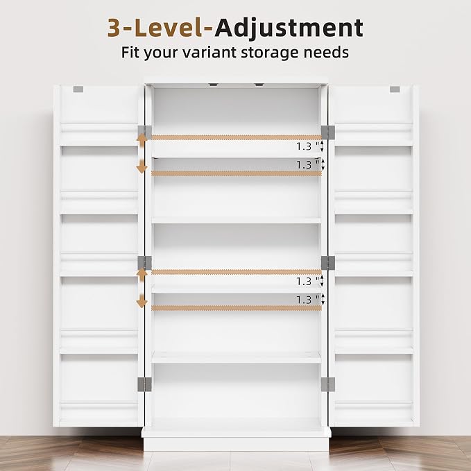 Shintenchi Kitchen Pantry Cabinet,5 - Layer Storage Cupboard with Adjustable Shelves for Organizing and Storing Food Items,47'' Versatile Buffet Sideboard for Kitchen, Bathroom and Laundry,White