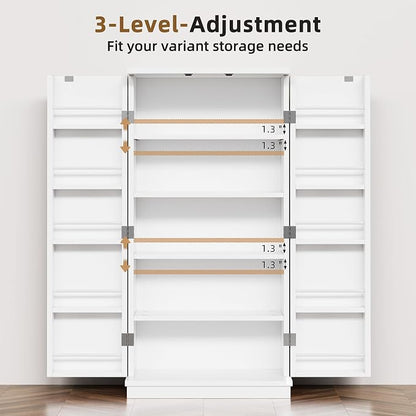 Shintenchi Kitchen Pantry Cabinet,5 - Layer Storage Cupboard with Adjustable Shelves for Organizing and Storing Food Items,47'' Versatile Buffet Sideboard for Kitchen, Bathroom and Laundry,White