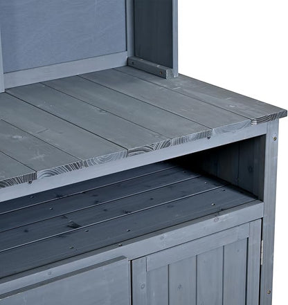 Merax 45.3" Large Outdoor Fir Wood Potting Bench with Storage, Multi-Functional Patio Kitchen Island with 6-Shelf Hutch+2 Cabinets+2 Drawers+3 Hooks, Garden Workstation for Planting, Gardening, Gray
