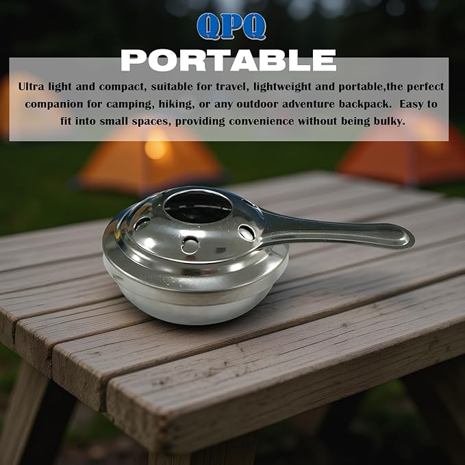 Stainless Steel Fondue Burner 3.5" Wide Portable Safety Cover，with Fondue Pot Fuel Compatibility， for Camping Catering Emergency Outdoor Cooking