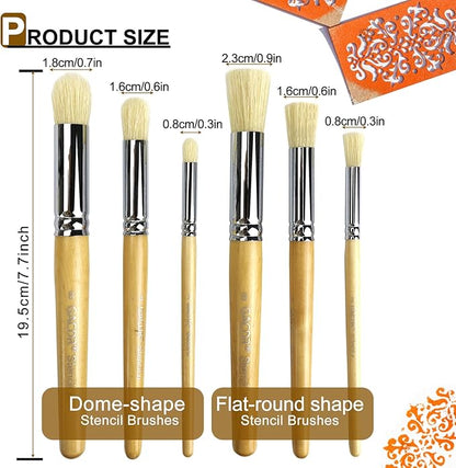 GACDR Wooden Stencil Brush Set, 6 Pieces Natural Hog Bristle Dome Stencil Brushes for Painting On Wood Wall, Stencil Projects, Card Making, DIY, Crafts and Acrylic Oil Watercolor Painting…