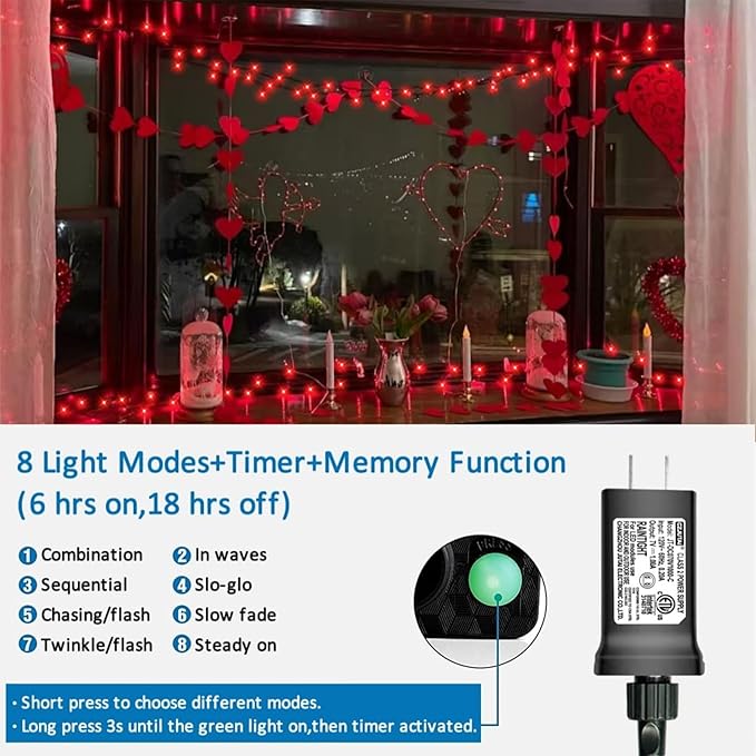 YEGUO 66ft 200 LED String Lights Outdoor Waterproof, Red Christmas Lights Indoor, Twinkle Christmas Tree Lights Plug in with Timer Memory 8 Modes