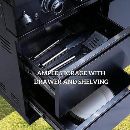 157" 6-Burner 96000 BTU Propane Gas Outdoor Kitchen Island - Stainless Steel Grill with Wine Cooler, Rotisserie, Granite Countertops, Storage Cabinets & Drawers,Silver