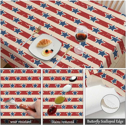 Swono Decorative Rectangle Table Cloth Independence Day, American Patriotic Stars and Stripes Polyester Tablecloth Kitchen Table Cover for Dining BBQ Picnic Coffee Table 50x72, 4-6 Seats