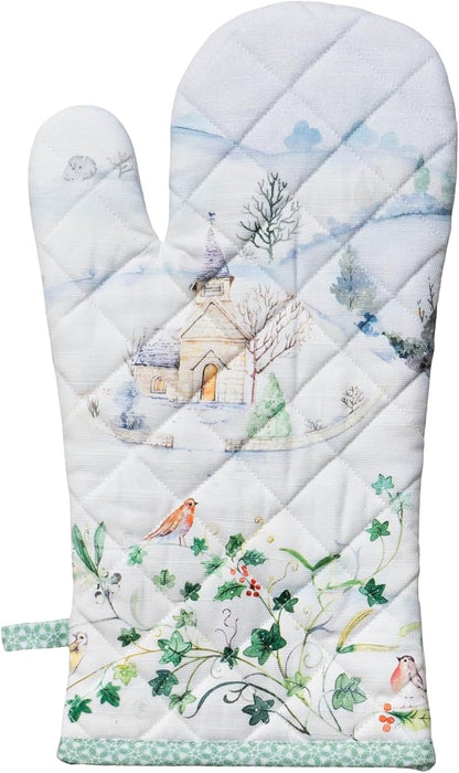 Maison d'Hermine Oven Gloves 100% Cotton Oven Mitt (7" x 13", Pack of 1) | With Loop Heat Resistant BBQ Cooking Gloves Baking Kitchen Handling Hot Pans Thanksgiving Christmas - Snowy World