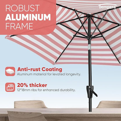 Tempera Patio Market Outdoor Table Umbrella with Push Button Tilt and Crank, Large Sun Umbrella with Sturdy Pole & Fade Resistant Canopy, Easy to Set