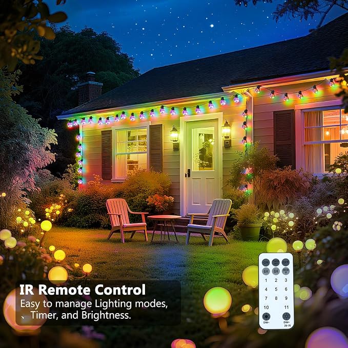 Outdoor String Lights Battery Operated,22ft 20 G40 LED Patio Bulbs | Warm White & Multi,Dimmable,Remote,Timer,Waterproof Hanging Globe Bulb Shatterproof,Backyard Balcony Bistro Christmas Decor