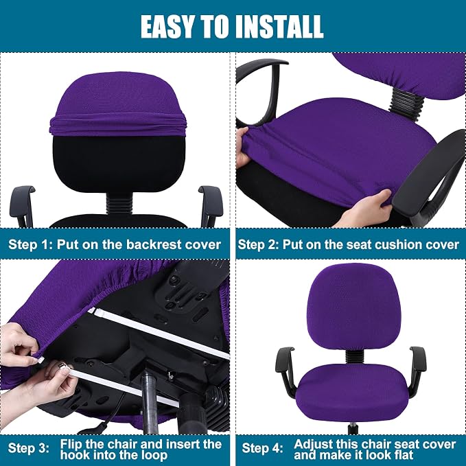 Smiry Office Computer Chair Covers for Desk Rotating Chair Protector | Stretch Jacquard Removable Washable Universal Slipcovers, Seat + Backrest Cover, Violet
