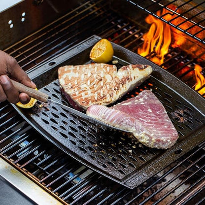Lodge Pre-Seasoned Cast Iron Rectangle Grill Topper - Use on the Grill - Grilling Pan Designed to Protect Food from Falling Through the Grate - Cast Iron 15 Inch (Pack of 3)