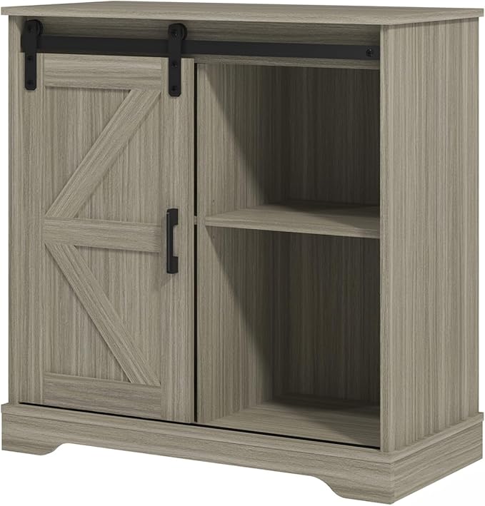 Panana Sliding Barn Door Buffet Sideboard Storage Cabinet Coffee Bar Kitchen Farmhouse Style (Oak)