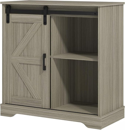 Panana Sliding Barn Door Buffet Sideboard Storage Cabinet Coffee Bar Kitchen Farmhouse Style (Oak)