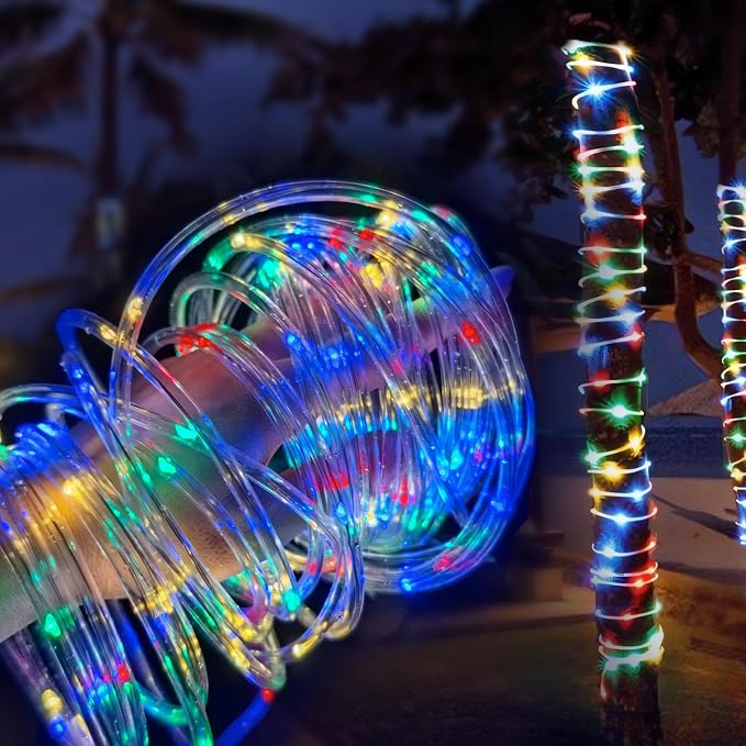 2Pack Solar Outdoor Garden Lights, Total 200LED Rope Decor Lights | Waterproof Auto On/Off with 8 Modes, Fairy Tree Rope Lights for Christmas Patio Garden Tree Wedding and Holiday Multicolor
