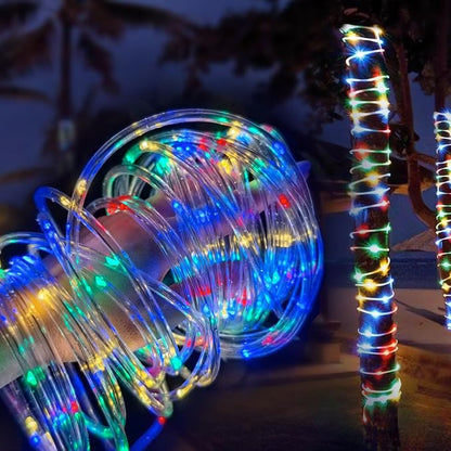 2Pack Solar Outdoor Garden Lights, Total 200LED Rope Decor Lights | Waterproof Auto On/Off with 8 Modes, Fairy Tree Rope Lights for Christmas Patio Garden Tree Wedding and Holiday Multicolor