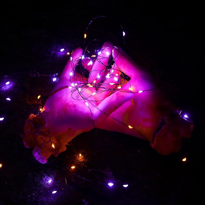 Lomotech Orange Purple Halloween Solar Lights, 2 Pack Total 66ft 200 LED | Solar Fairy Lights, Waterproof Outdoor Twinkle Lights with 8 Modes for Garden, Porch, Trees, Halloween Decor (Black Wire)